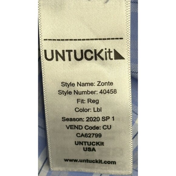 UNTUCKit Mens Button Up Shirt Zonte 40458 Long Sleeve Blue Plaid XL X-Large - Picture 8 of 13